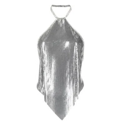 RABANNE RABANNE SILVER METALLIC SEQUINS HALTERNECK TOP
