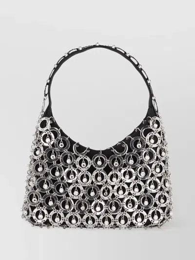 RABANNE SPHERICAL SATIN SHOULDER BAG WITH METALLIC EMBELLISHMENTS
