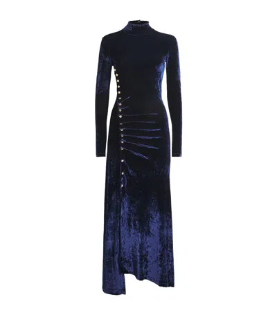 RABANNE VELVET ASYMMETRIC MIDI DRESS