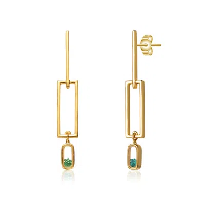 RACHEL GLAUBER 14K GOLD PLATED WITH EMERALD GREEN CUBIC ZIRCONIA DROP EARRINGS
