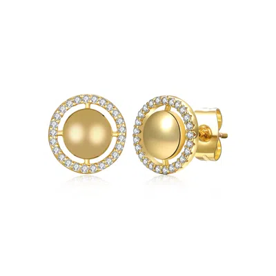 RACHEL GLAUBER 14K YELLOW GOLD PLATED WITH DIAMOND CUBIC ZIRCONIA ETERNITY HALO MEDALLION STUD EARRINGS
