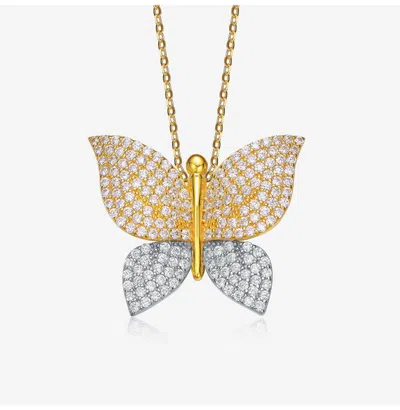 RACHEL GLAUBER TWO-TONE WITH CUBIC ZIRCONIA BUTTERFLY PENDANT NECKLACE