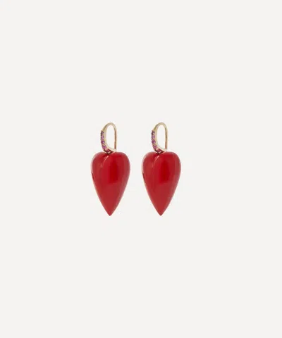 RACHEL QUINN RACHEL QUINN 14CT GOLD CORAL HEART DROP EARRINGS