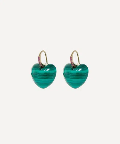 RACHEL QUINN RACHEL QUINN 14CT GOLD MALACHITE HEART DOLLOP DROP EARRINGS