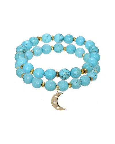 RACHEL REINHARDT RACHEL REINHARDT 14K OVER SILVER TURQUOISE CZ MOON PENDANT BRACELET