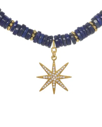 RACHEL REINHARDT RACHEL REINHARDT COASTAL BLUES 14K OVER SILVER BLUE LAPIS CZ STAR PENDANT NECKLACE