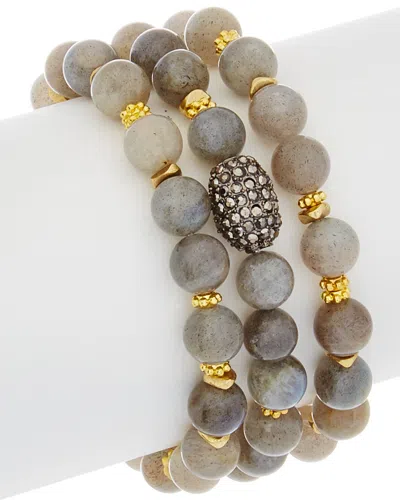RACHEL REINHARDT RACHEL REINHARDT LABRADORITE & CRYSTAL SET OF 3 STRETCH BRACELETS