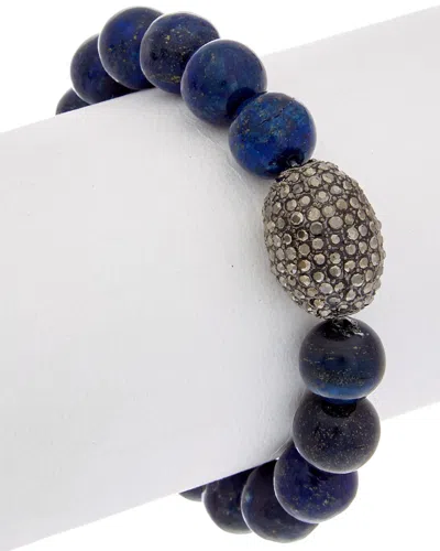 RACHEL REINHARDT RACHEL REINHARDT PLATED LAPIS & CRYSTAL STRETCH BRACELET