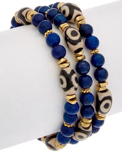 RACHEL REINHARDT RACHEL REINHARDT SET OF 3 14K PLATED GEMSTONE STRETCH BRACELET