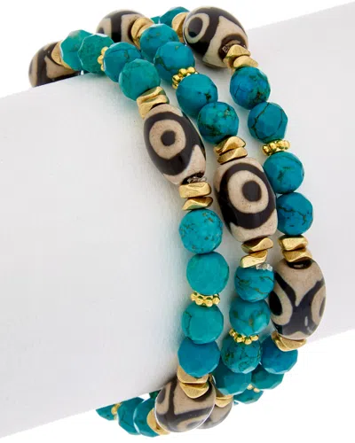 RACHEL REINHARDT RACHEL REINHARDT SET OF 3 14K PLATED GEMSTONE STRETCH BRACELET