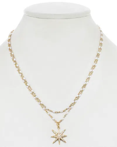 RACHEL REINHARDT RACHEL REINHARDT STAR 14K OVER SILVER 3MM PEARL & CZ NECKLACE