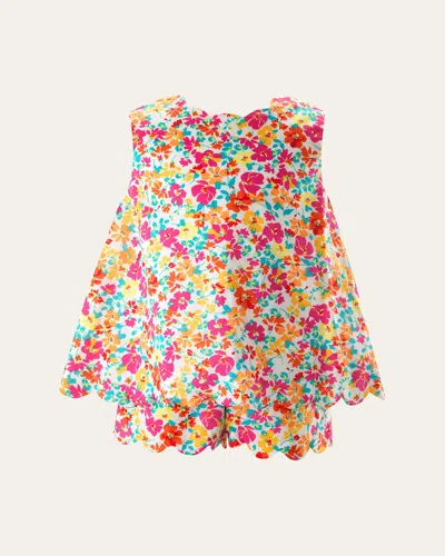 RACHEL RILEY GIRL'S SCALLOP-TRIM FLORAL-PRINT SHORT SET