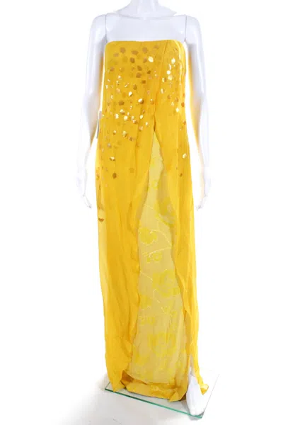 RAFAEL CENNAMO WOMENS BACK ZIP EMBELLISHED SILK SWEETHEART GOWN YELLOW
