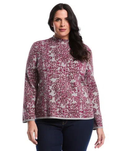 RAFAELLA PLUS SIZE FLORAL PAISLEY PRINT LONG SLEEVE SWEATER