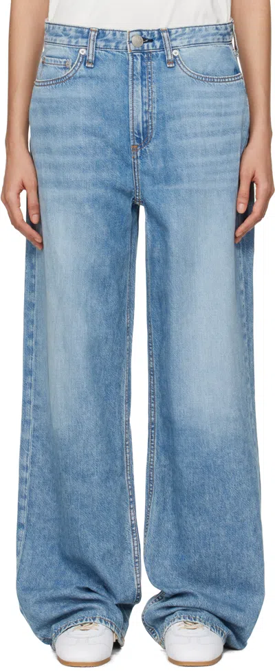 RAG & BONE BLUE 'THE LOGAN' MID-RISE WIDE LEG JEANS