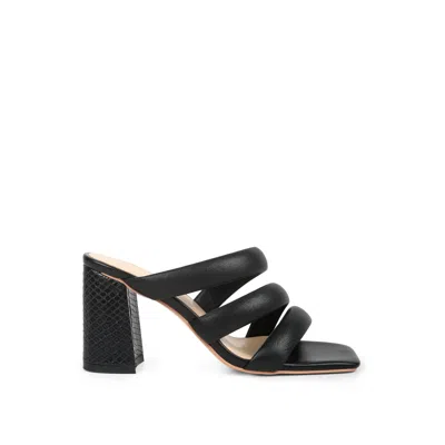 RAG & CO WOMEN'S KYWE BLACK TEXTURED HEEL CHUNKY STRAP SANDALS