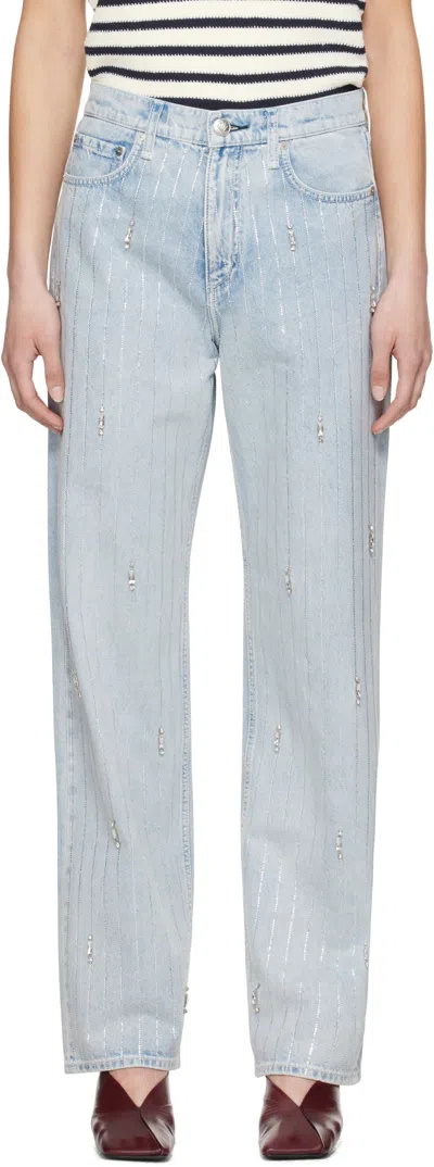 RAG & BONE BLUE SHEA EMBELLISHED RELAXED STRAIGHT JEANS