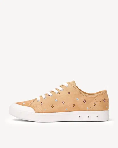 RAG & BONE STANDARD ISSUE LACE UP SNEAKER IN DUNE EMBROIDERED