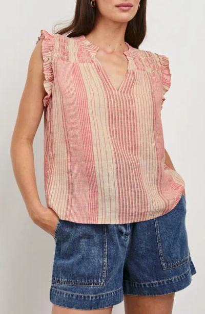 RAILS RAILS ARLENE STRIPE LINEN BLEND RUFFLE SHOULDER TOP