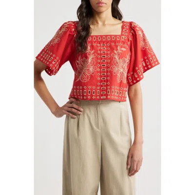 RAILS RAILS LAINE EMBROIDERED EYELET SQUARE NECK COTTON TOP