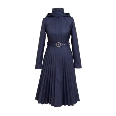 RAINSISTERS WOMEN'S BLUE FIT & FLARE A-LINE COAT WITH PLEATED SKIRT: BLUE SERENADE