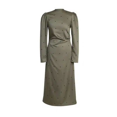 RAINSISTERS WOMEN'S LONG SLEEVE GREEN MIDI DRESS: DOTTED CHARM