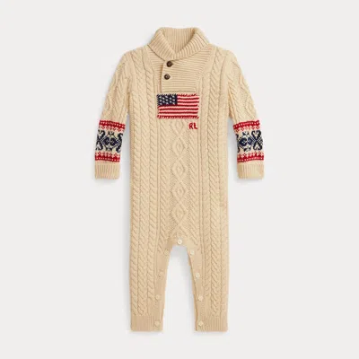 RALPH LAUREN RALPH LAUREN FLAG CABLE-KNIT COTTON-WOOL COVERALL