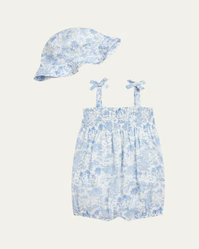 RALPH LAUREN GIRL'S PRINTED BUBBLE ROMPER W/ HAT SET