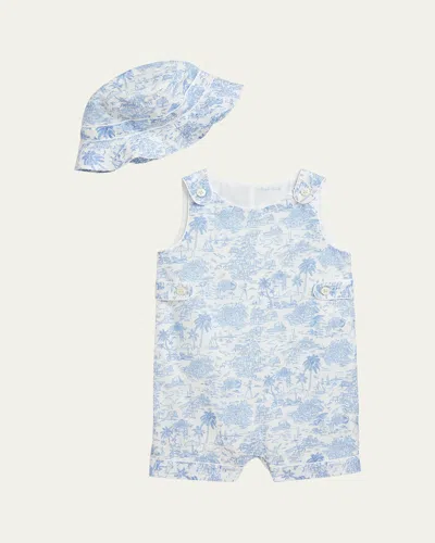 RALPH LAUREN BOY'S PRINTED BUBBLE ROMPER W/ HAT SET