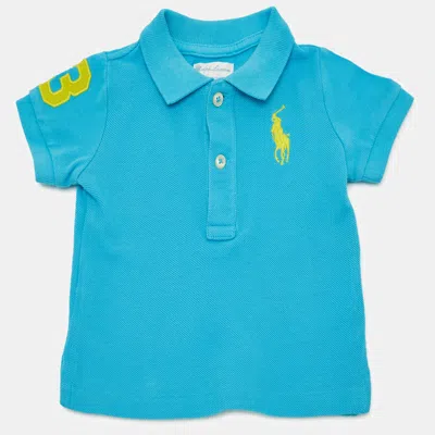 RALPH LAUREN KIDS BLUE EMBROIDERED COTTON POLO T-SHIRT 3M