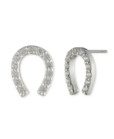 RALPH LAUREN LAUREN RALPH LAUREN CUBIC ZIRCONIA HORSESHOE STUD EARRINGS IN STERLING SILVER