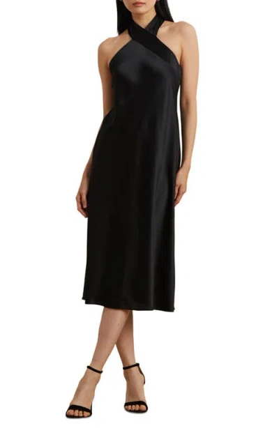 RALPH LAUREN LAUREN RALPH LAUREN SATIN CHARMEUSE COCKTAIL HALTER DRESS