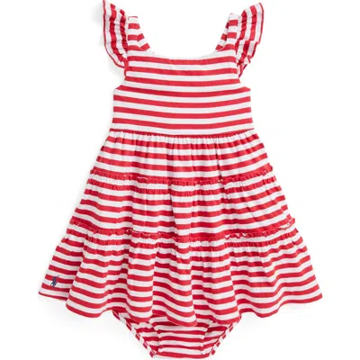RALPH LAUREN RALPH LAUREN STRIPE COTTON JERSEY RUFFLE DRESS & BLOOMERS SET