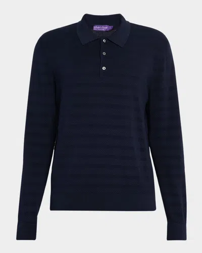 RALPH LAUREN MEN'S TEXTURED SILK-COTTON POLO SWEATER