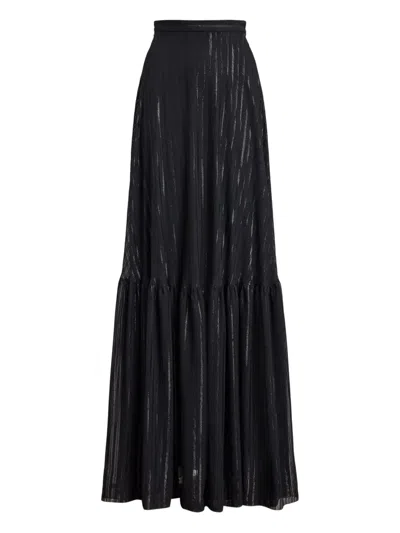 RALPH LAUREN METALLIC-STRIPED TIERED MAXI SKIRT