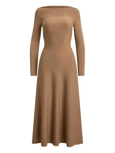 RALPH LAUREN OFF-SHOULDER KNITTED MIDI DRESS