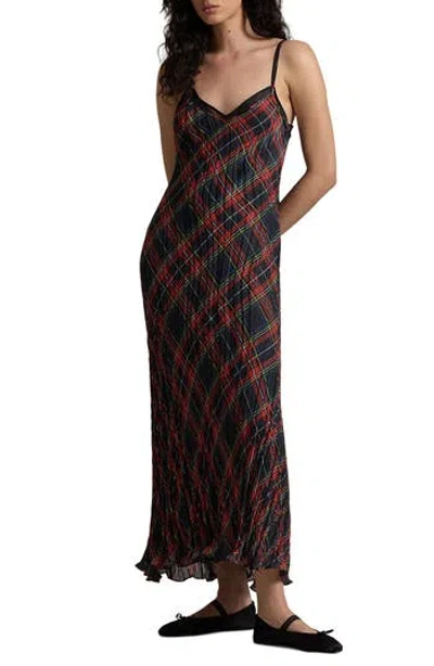 RALPH LAUREN RALPH LAUREN PLAID SHINY LAMÉ SLIPDRESS