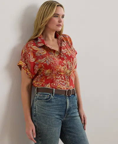 RALPH LAUREN PLUS SIZE RELAXED-FIT FLORAL SHORT-SLEEVE SHIRT