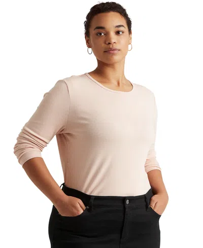 RALPH LAUREN PLUS SIZE STRETCH LONG-SLEEVE TEE