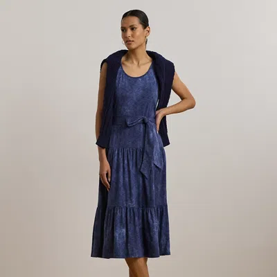 RALPH LAUREN RALPH LAUREN PRINT BELTED SLUB JERSEY TIERED DRESS