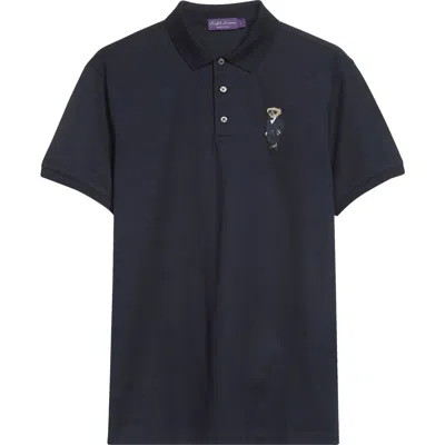 RALPH LAUREN RALPH LAUREN PURPLE LABEL POLO BEAR PATCH COTTON PIQUÉ KNIT POLO