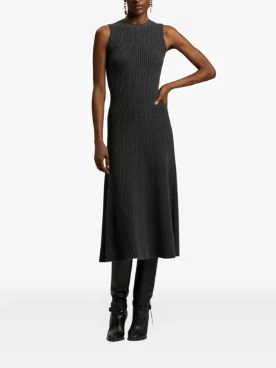 RALPH LAUREN RIBBED SLEEVELESS MIDI DRESS