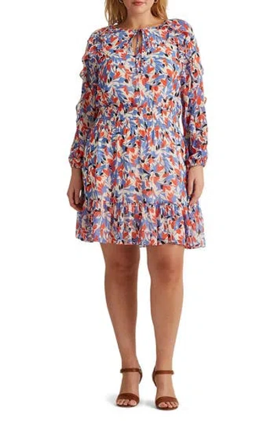 RALPH LAUREN RALPH LAUREN RUFFLE LONG SLEEVE CRINKLED GEORGETTE DRESS