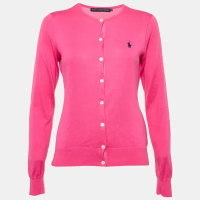 RALPH LAUREN SPORTS PINK COTTON BUTTON FRONT CARDIGAN M