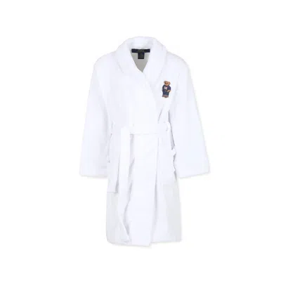 RALPH LAUREN WHITE DRESSING GOWN FOR KIDS WITH POLO BEAR