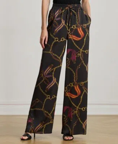 RALPH LAUREN WOMENS BELTING PRINT WIDE LEG PANTS