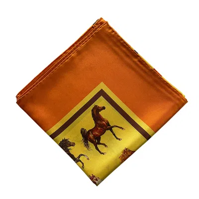 RALUFINEART WOMEN'S BROWN / ORANGE MAJESTIC HORSES SILK SCARF ORANGE