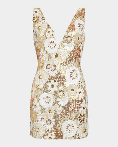 RAMY BROOK AERA DEEP V-NECK FLORAL SEQUIN MINI DRESS