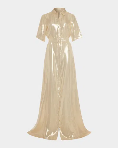 RAMY BROOK ANDI BELTED METALLIC SILK SHIRT GOWN