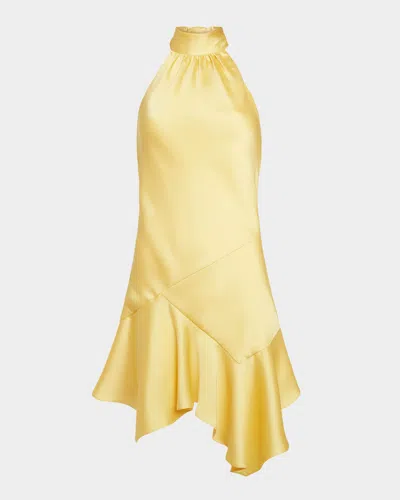 RAMY BROOK NARI ASYMMETRIC FLOUNCE HALTER MINI DRESS